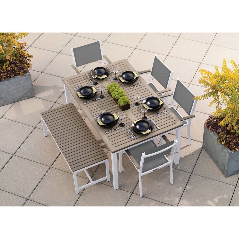 Travira 63" Rectangular Patio Table with Vintage Tekwood Top & Chalk Powder-Coated Aluminum Frame - Oxford Garden