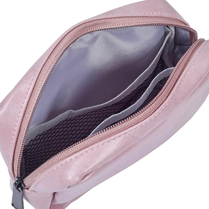 Accessories Organizer Bag Premium PU Leather Multifunctional Travel Digital Accessories Storage Bag Cable Storage Bag for Power Bank Mouse Adapter Cable Earphones Rose Powder