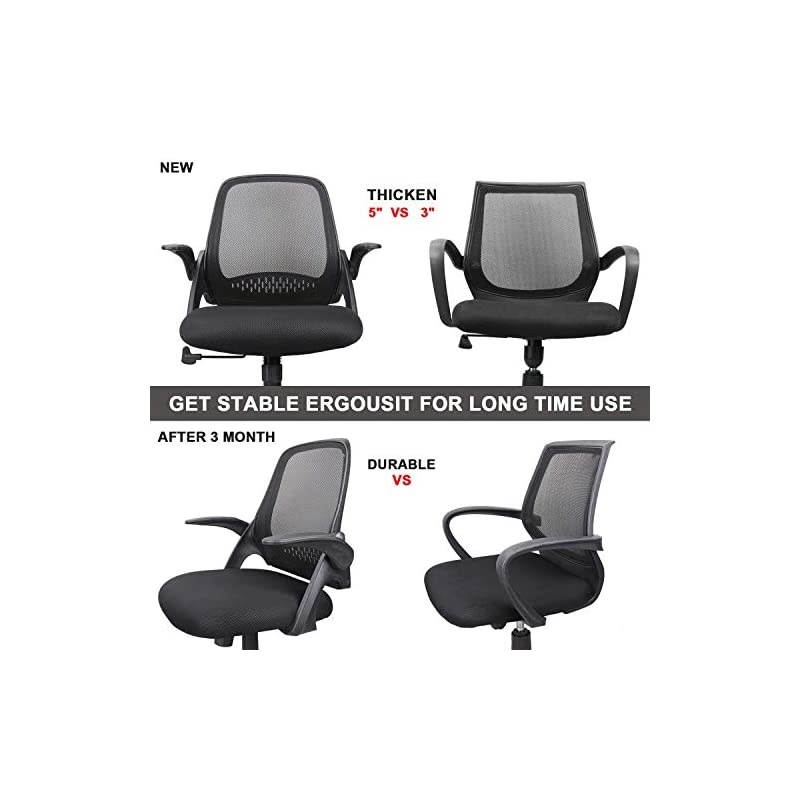 Chair, Computer Desk Chair with Ergonomic Back Support and Thick Cushion, Mid Back Task Chairs with Flip-up Arms, Hold up to 300LBS, 5-Years Warranty (one Size, Black1)