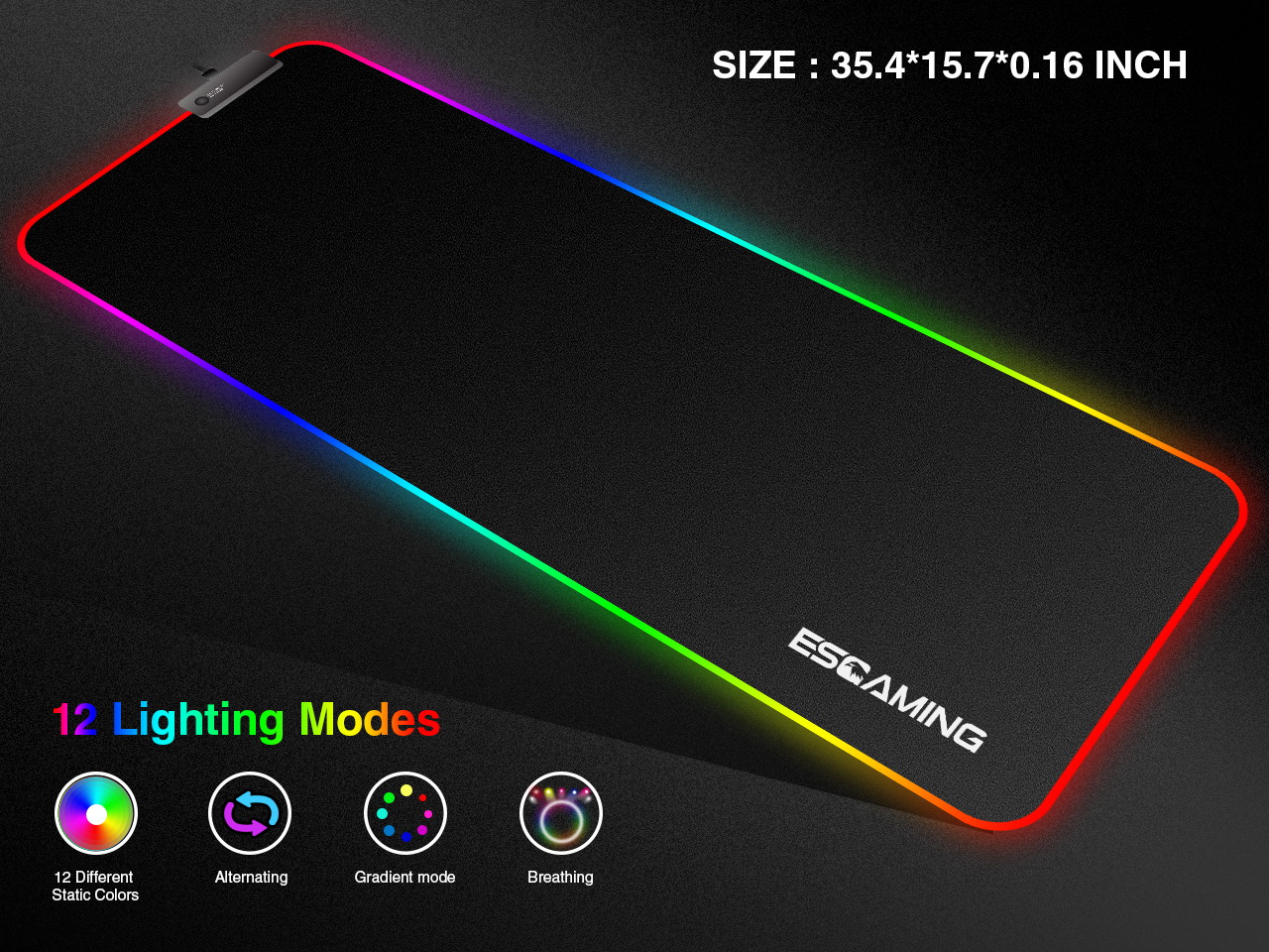 ESGAMING  Oversize RGB Gaming Mouse Pad (35.4x15.7) with 7 color lighting  and  five RGB effects