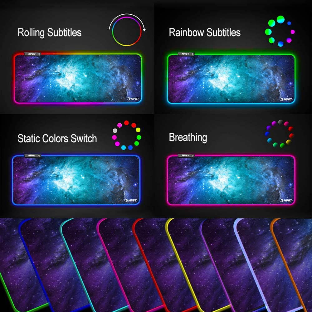 RGB Gaming Mouse Pad, Soft Oversized Glowing Extended LED Mousepad, Touch Control, Anti-Slip Rubber Base Computer Keyboard Mouse Mat, 31.5 x 12 Inch