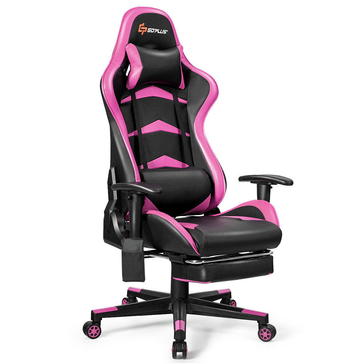 Massage Gaming Chair with Lumbar Support & Footrest-Pink