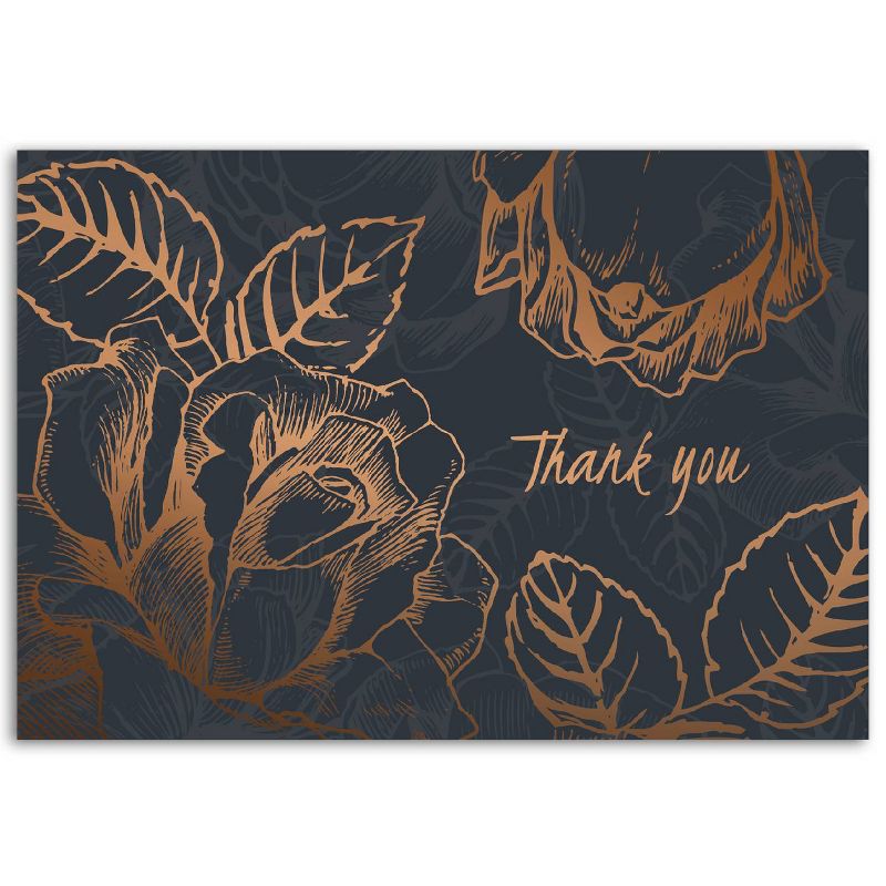 50ct Black Copper Flower Thank Card Pack