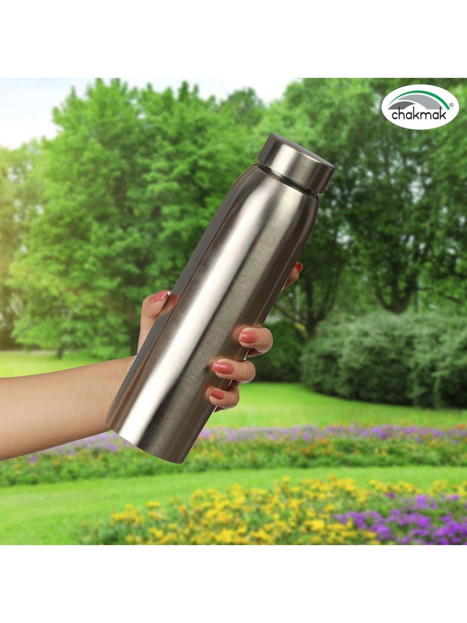 Chakmak Silver Stainless Steel Water Bottle - Set of 4