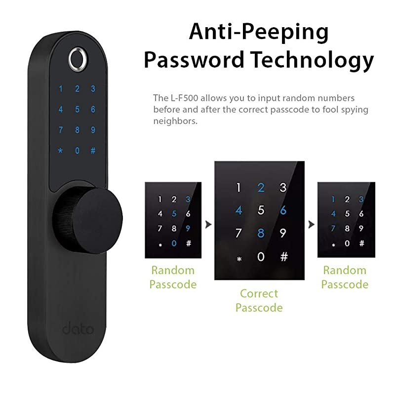 Smart Fingerprint Door Lock - Digital Touchscreen Keyless Entry Front Door Lock with Backup Key for Homes/AirBnB/Apartments/Hotels, Black(L-F500)