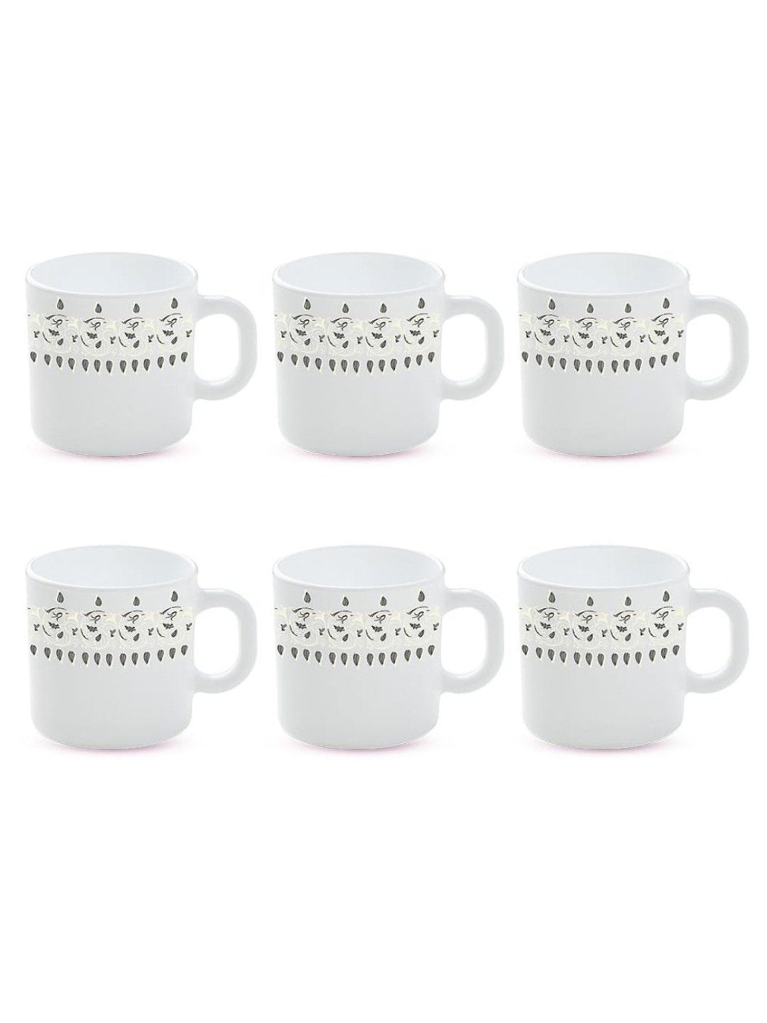 Larah by Borosil White Ceramic Tea & Coffee Mug - Set fo 6 180ml