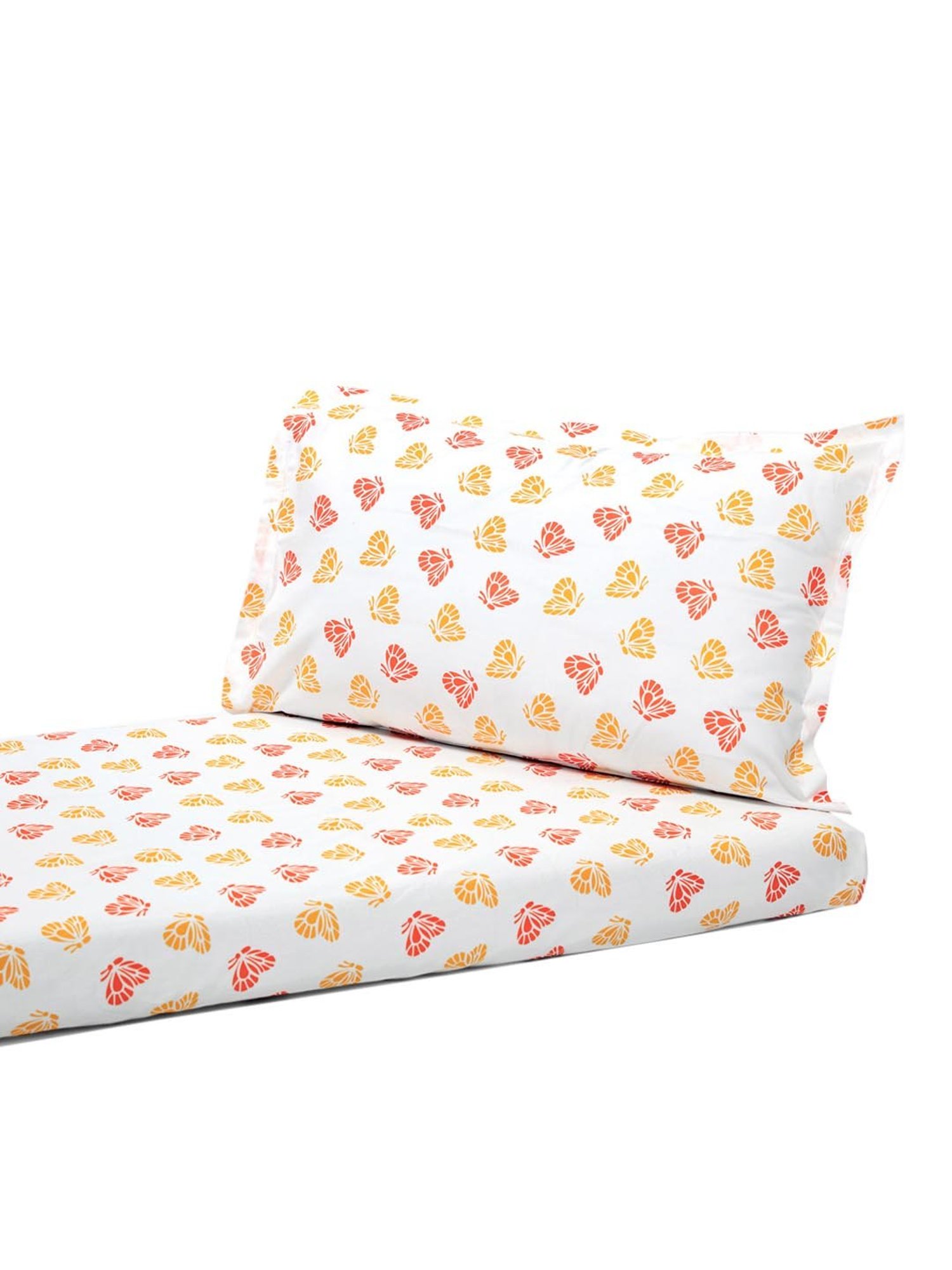 Nigh Nigh Butterfly Yellow & Orange Cotton 300 TC Kids Bed Linen Set
