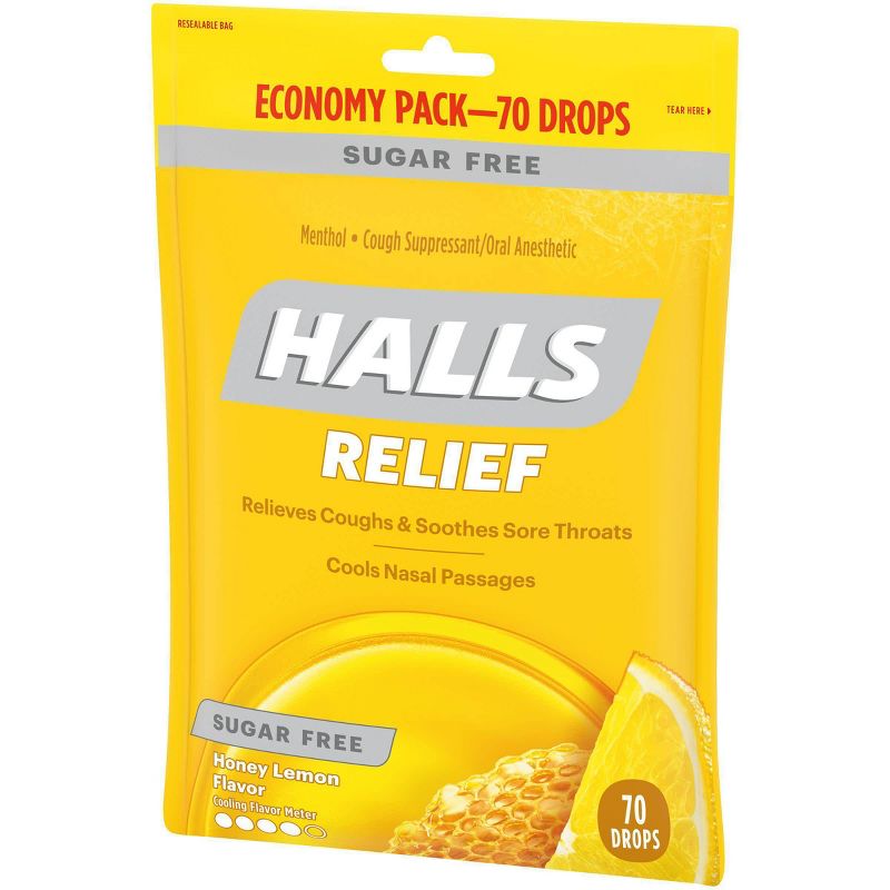 Halls Sugar Free Cough Drops - Honey Lemon - 70ct