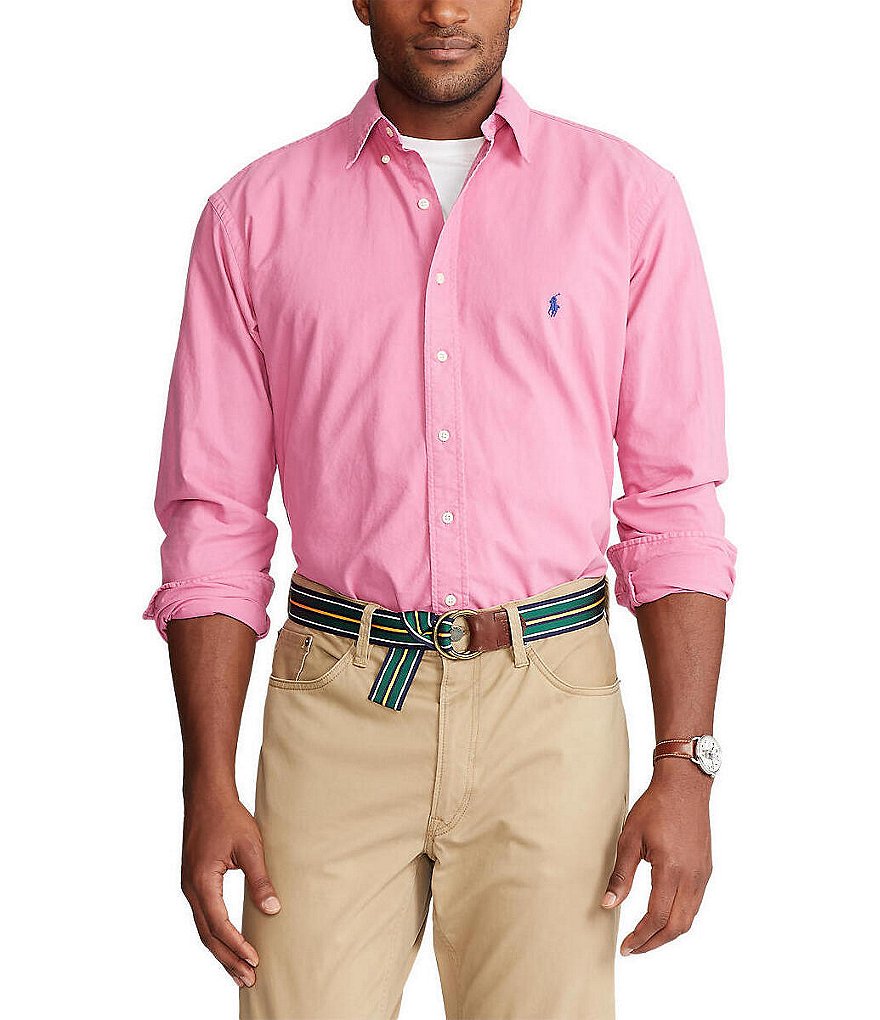 Polo Ralph Lauren Big & Tall Solid Garment-Dye Oxford Long-Sleeve Woven Shirt