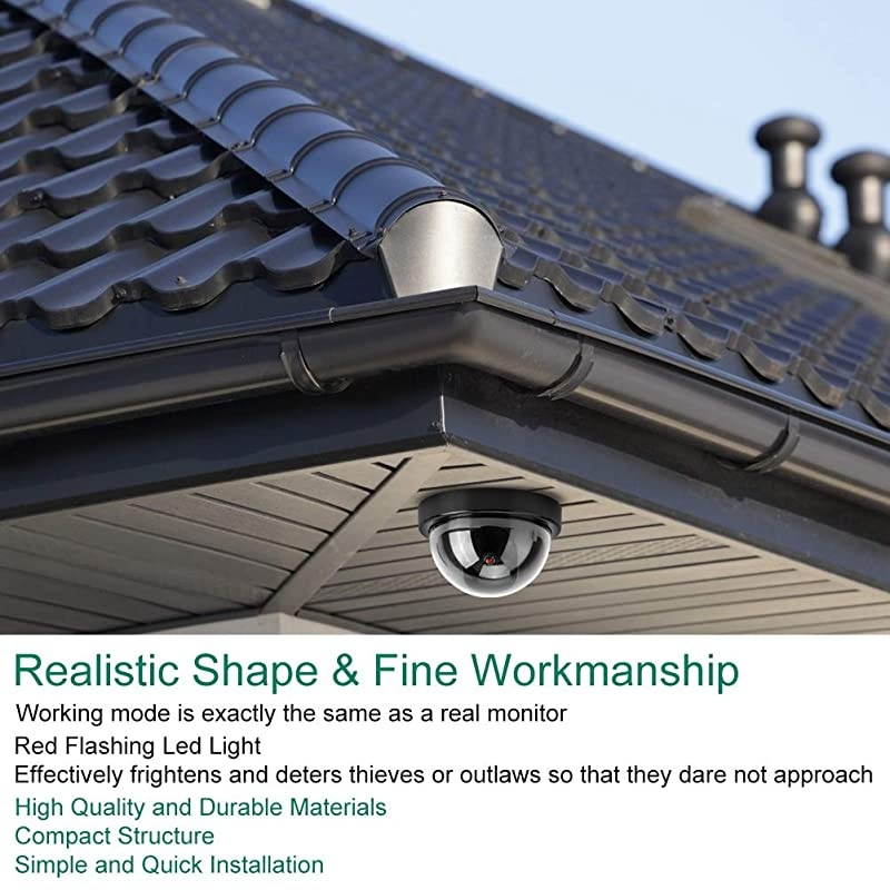 Dome Simulation Camera Fake CCTV Dummy with Flashing Led Light for Homes & Business Powered by 2"AA Batteries (Black)