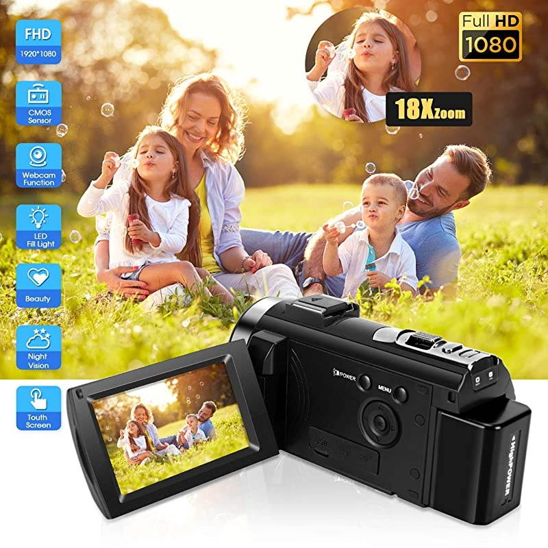 Video Camera Camcorder, Digital YouTube Vlogging Camera Recorder Full HD 1080P 15FPS 24MP 3.0 Inch 270 Degree Rotation LCD 16X Digital Zoom Camcorder and Battery Christmas