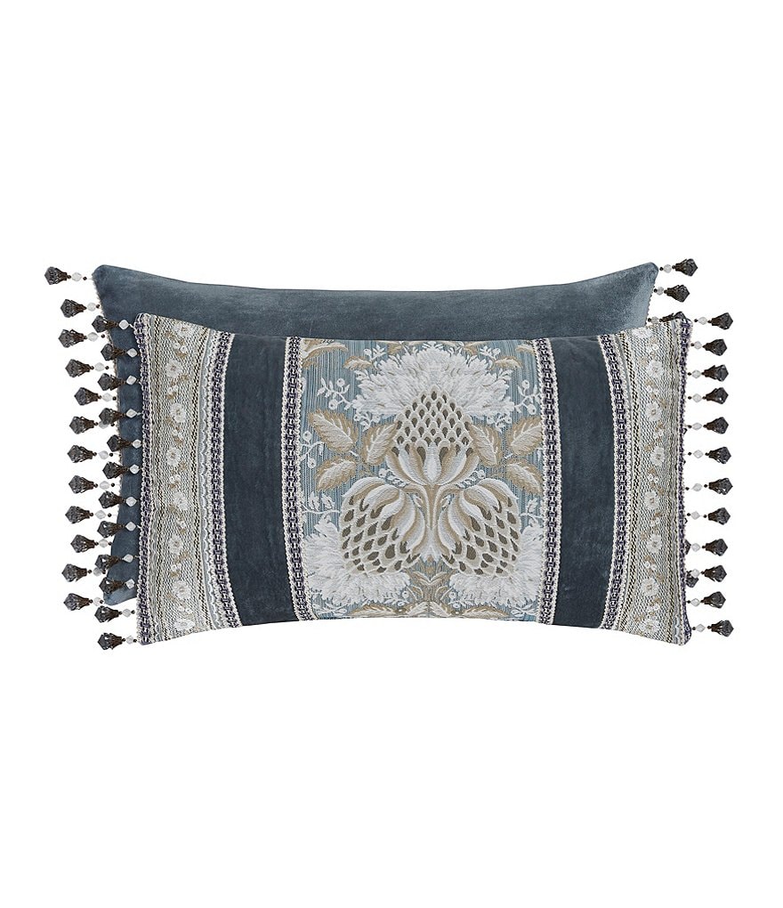 J. Queen New York Crystal Palace Fringed Floral Jacquard & Velvet Boudoir Pillow