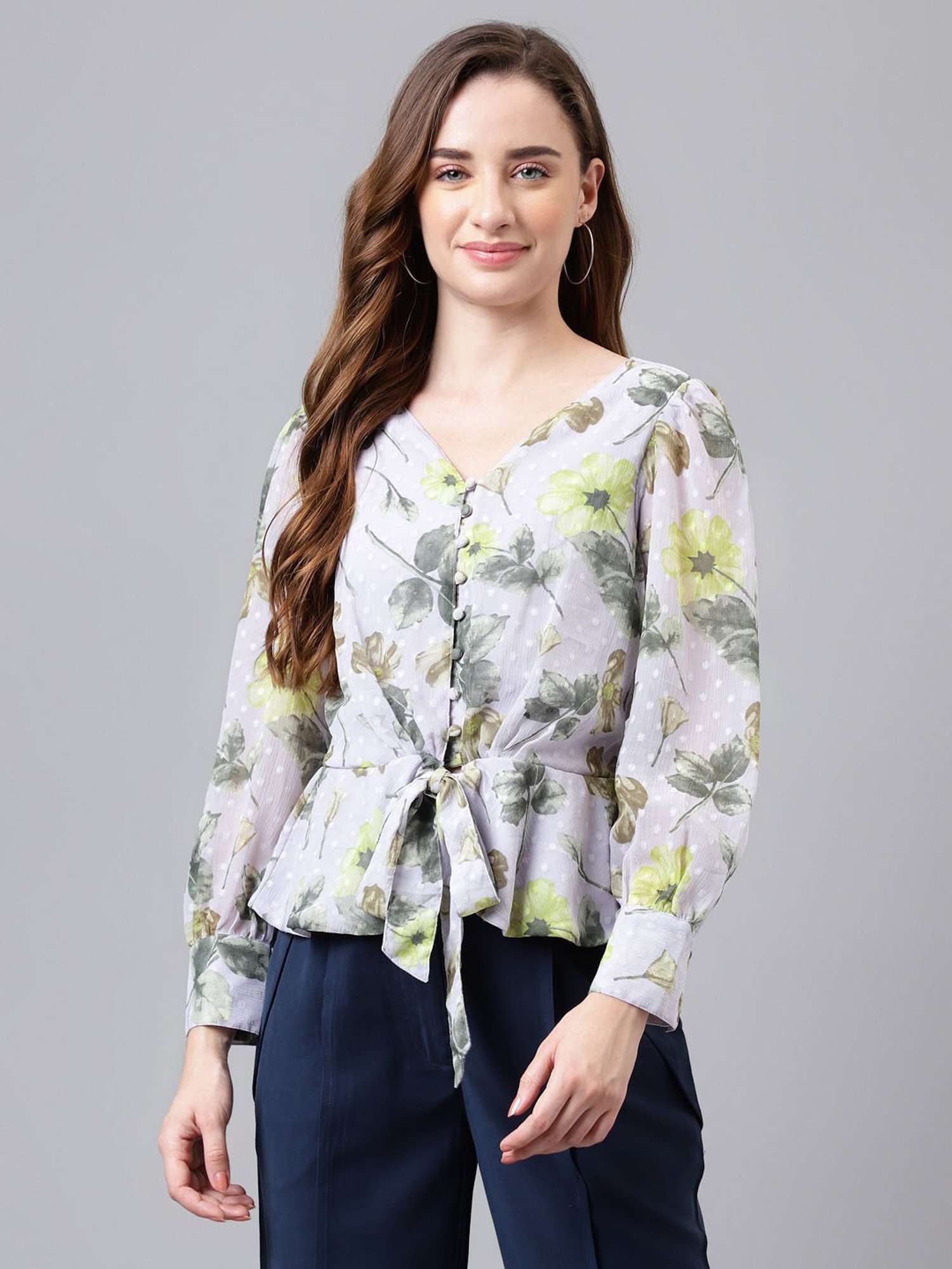 Latin Quarters Grey Floral Peplum Top