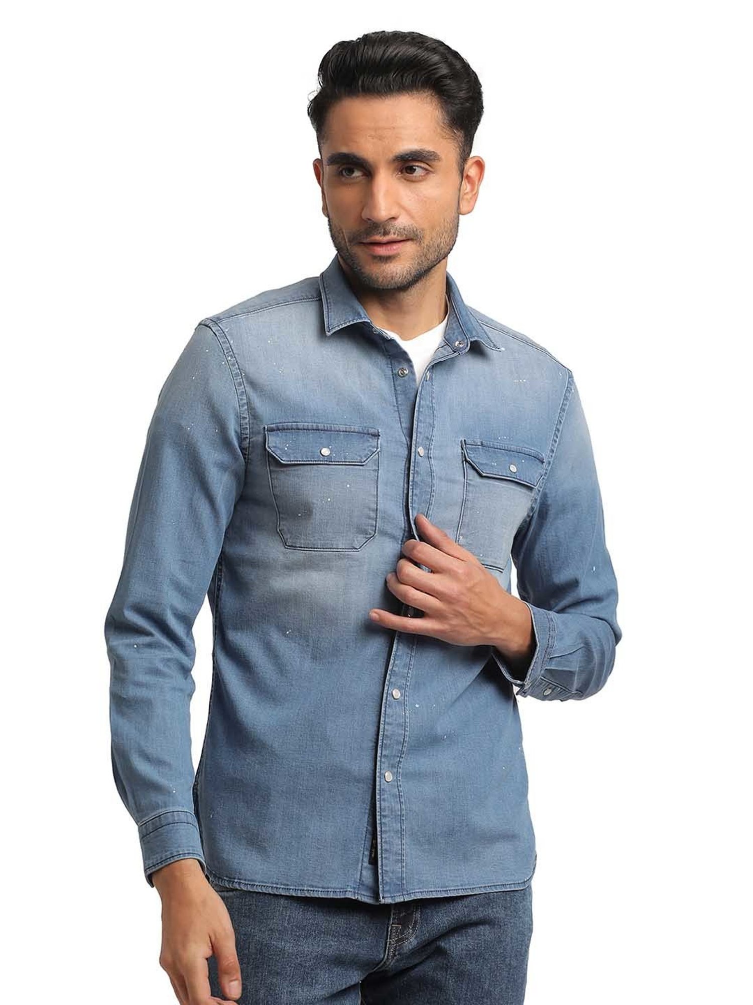 EVERBLUE Light Blue Regular Fit Shirt