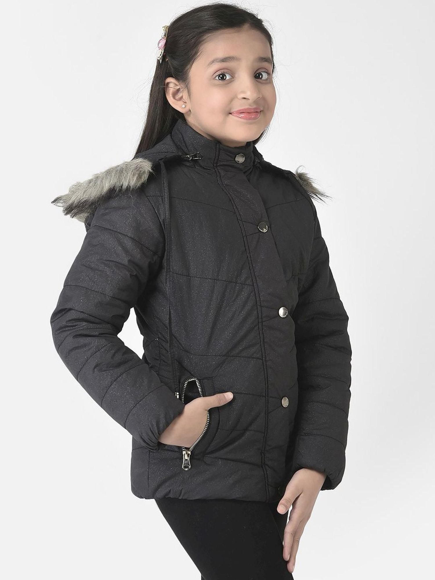 Elle Kids Black Self Pattern Jacket