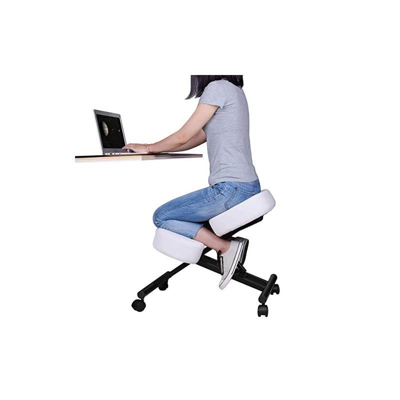 by VIVO Ergonomic Kneeling Chair, Adjustable Stool for Home and Office - Improve Your Posture with an Angled Seat - Thick Comfortable Cushions, White, DN-CH-K01W