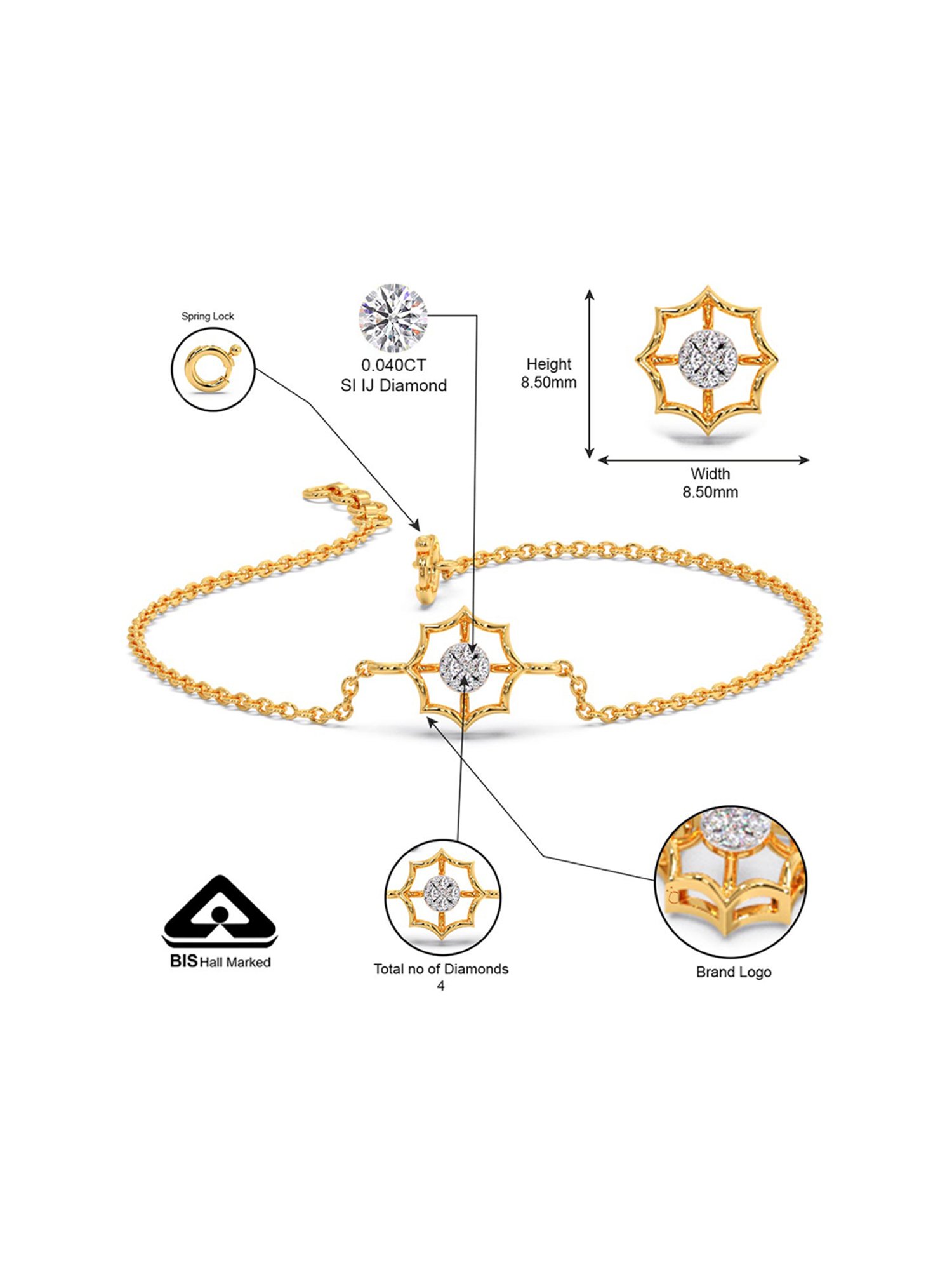 Candere by Kalyan Jewellers BIS Hallmark 18K Yellow Gold and Certified Diamonds Bracelet