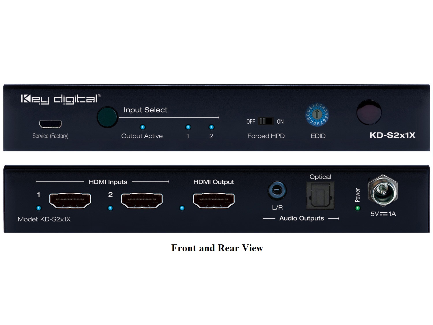 Key Digital KD-S2x1X 2x1 (4K/60Hz/18G/444) HDMI Switcher with L/R Optical Audio and De-Embedded Audio Output