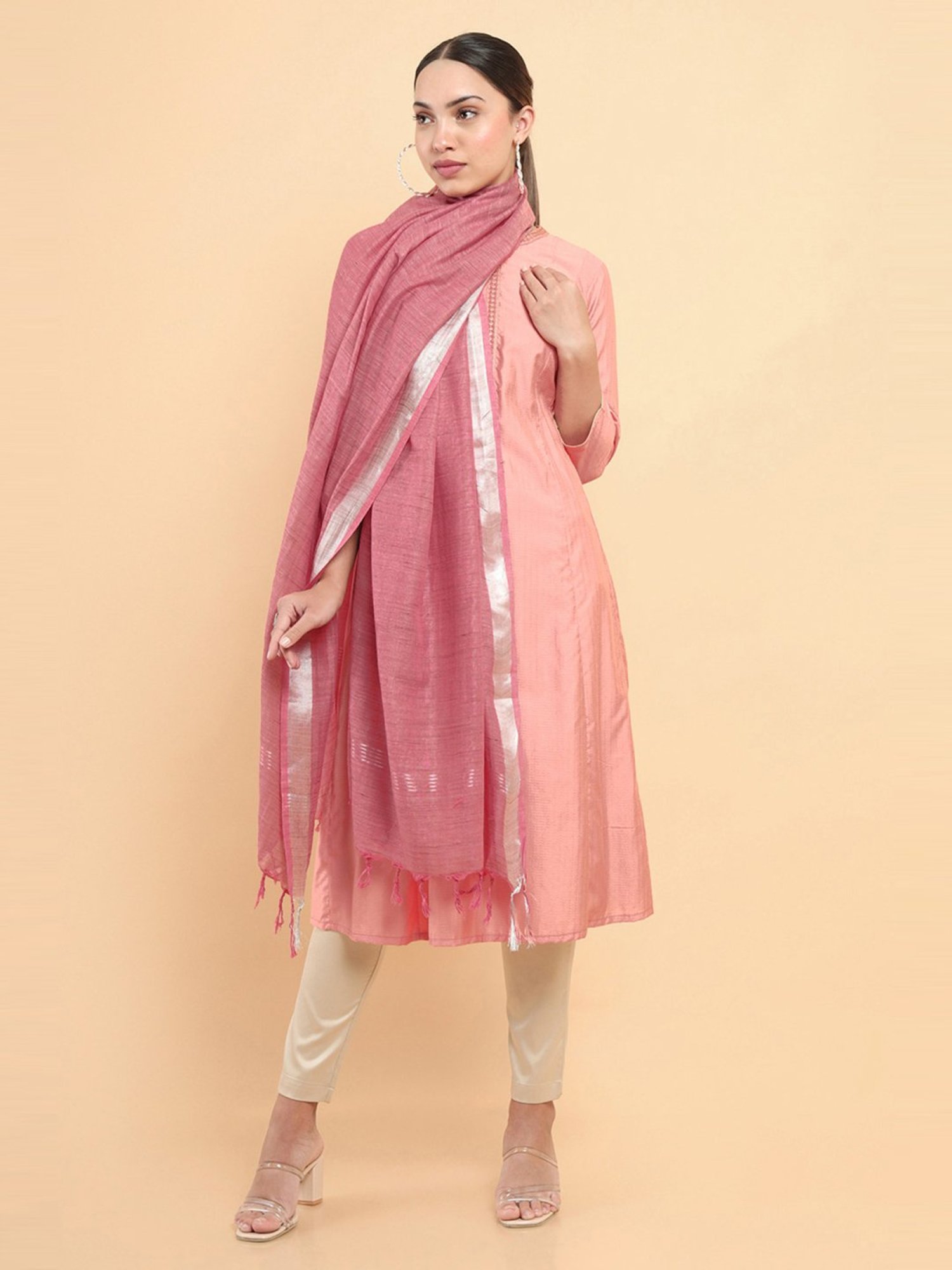 Soch Peach Cotton Plain Dupatta