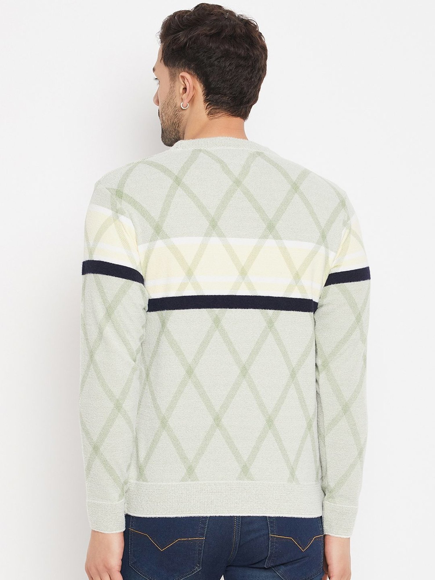 Duke Sage Green Regular Fit Self Pattern Sweater