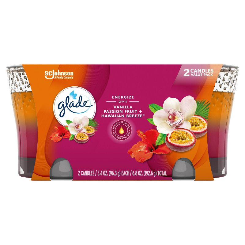 Glade Hawaiian Breeze  Vanilla Passion Fruit Twin Candle - 2pk/6.8oz