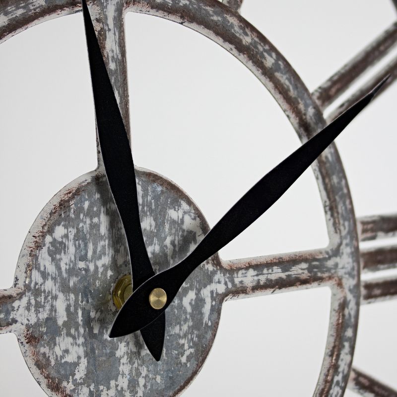 15" Galvanized Metal Wall Clock Whitewashed Gray - American Art Decor
