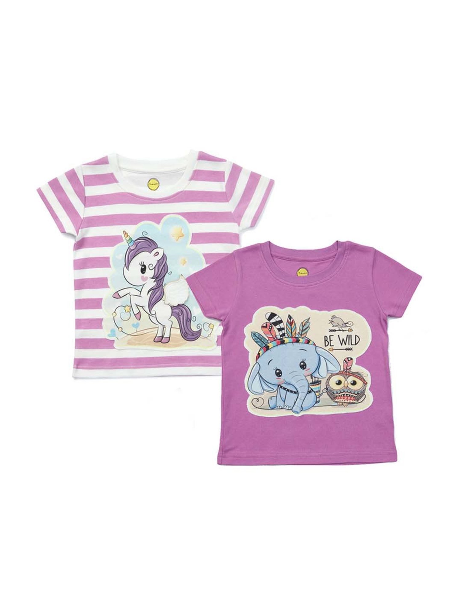 Pranava Kids Purple & White Printed Top (Pack of 2)
