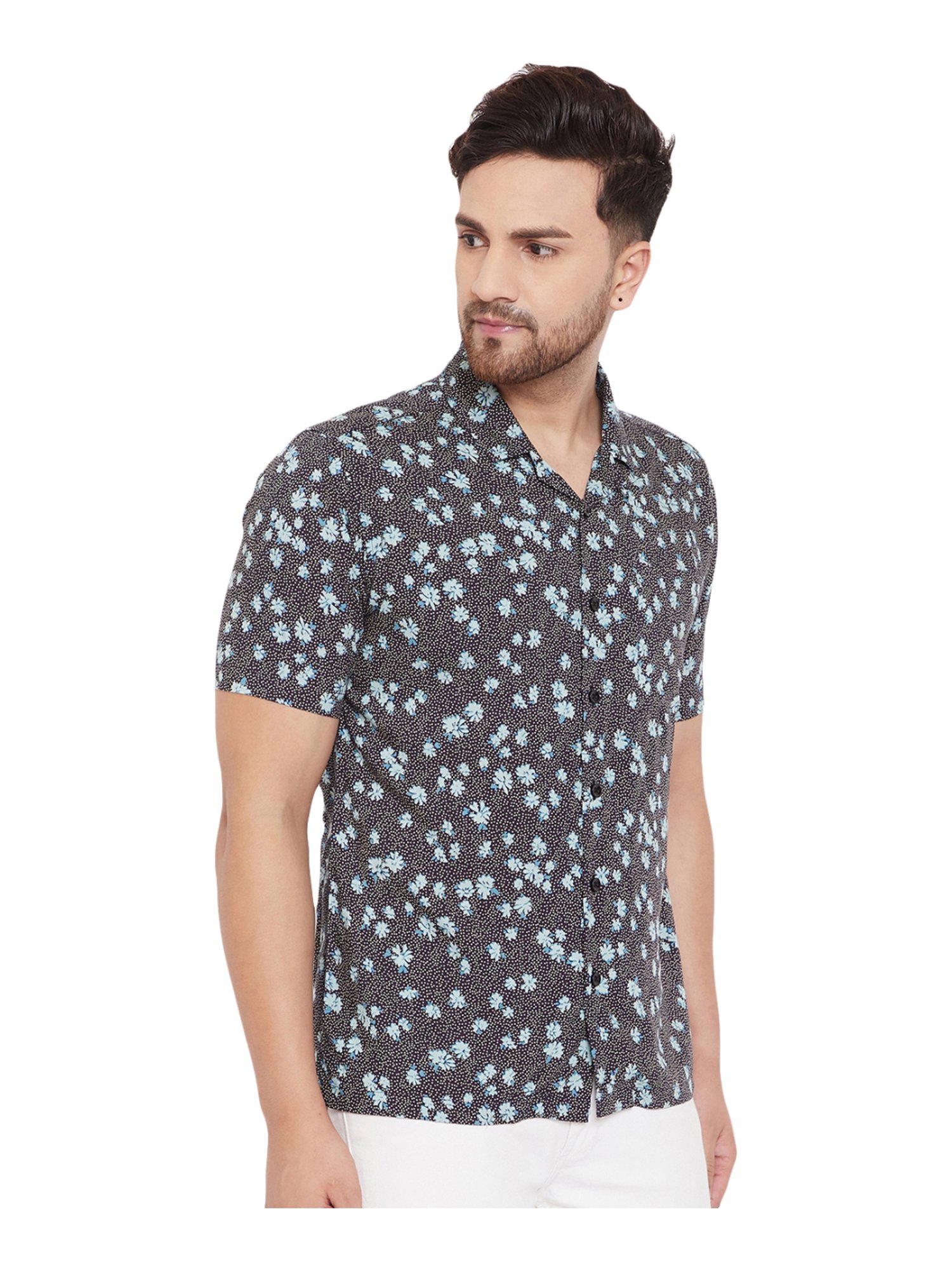 Even Black Slim Fit Printed Shirt