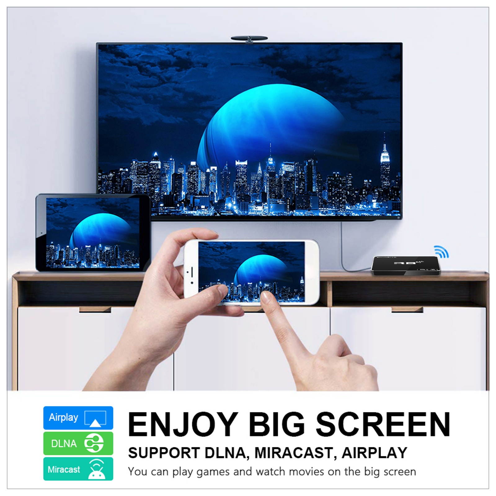 R9 4K Media Player TV Box Android 9.0 with Remote Control 2.4G/5G WiFi Digital TV Box Player Amlogic S905W Quad Core ARM Cortex A53 TV Set Top Box Support 4K 3D Media Player Support HD/AV/Optical Out