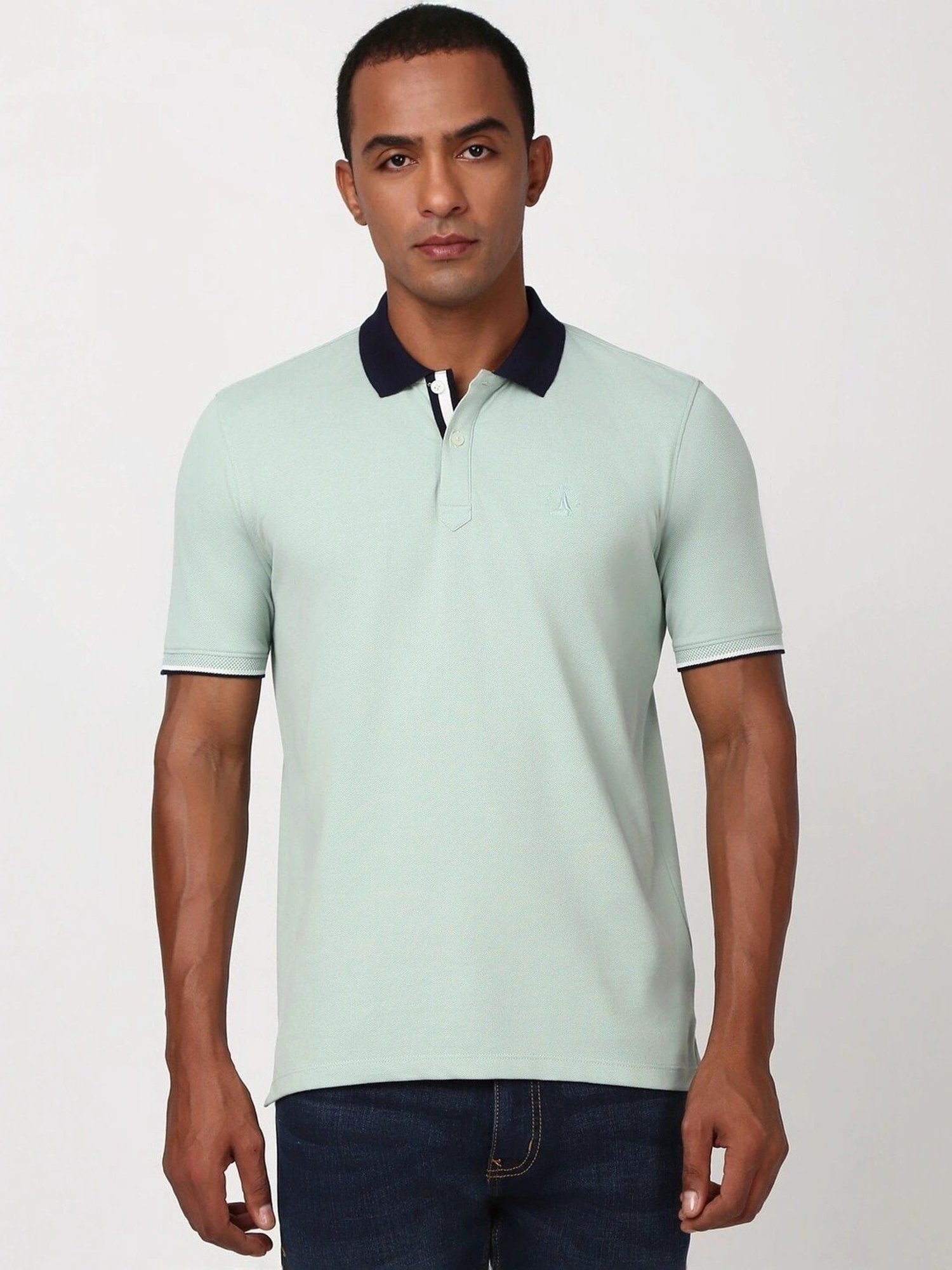 Peter England Casuals Green Cotton Regular Fit Polo T-Shirt
