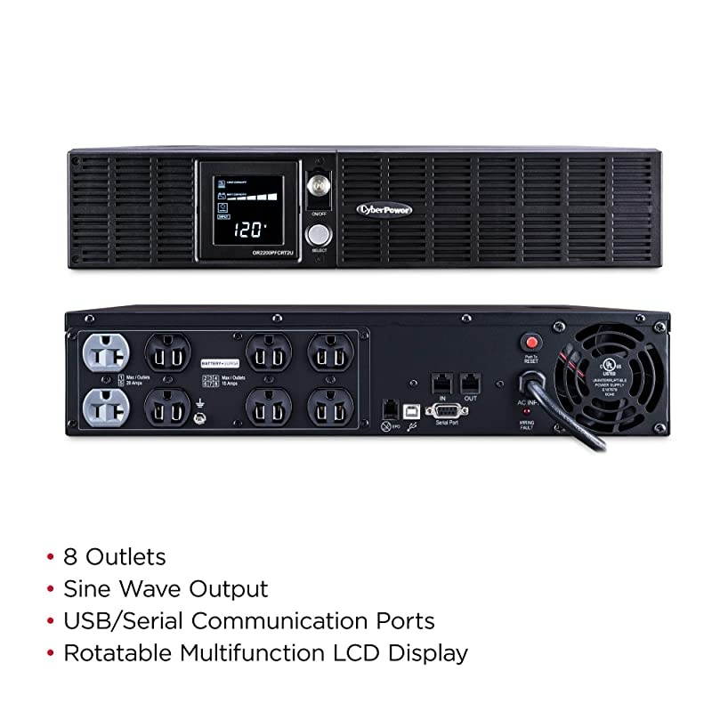 OR2200PFCRT2U PFC Sinewave UPS System, 2000VA/1540W, 8 Outlets, AVR, 2U Rack/Tower, Black