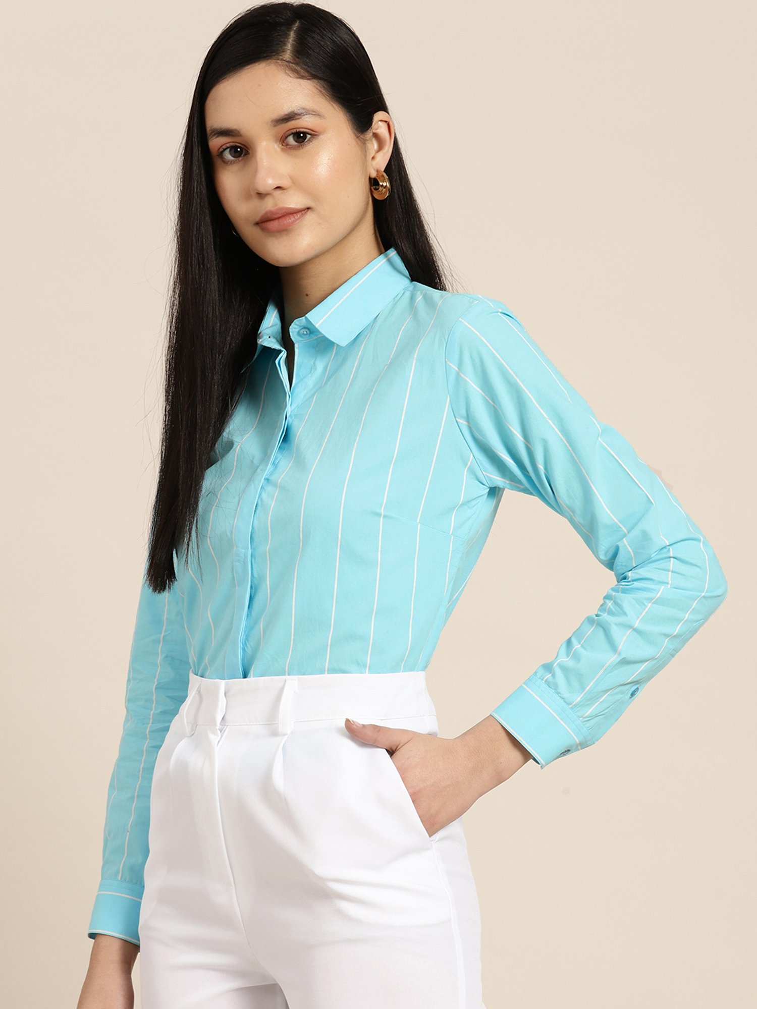 Hancock Blue Cotton Striped Shirt