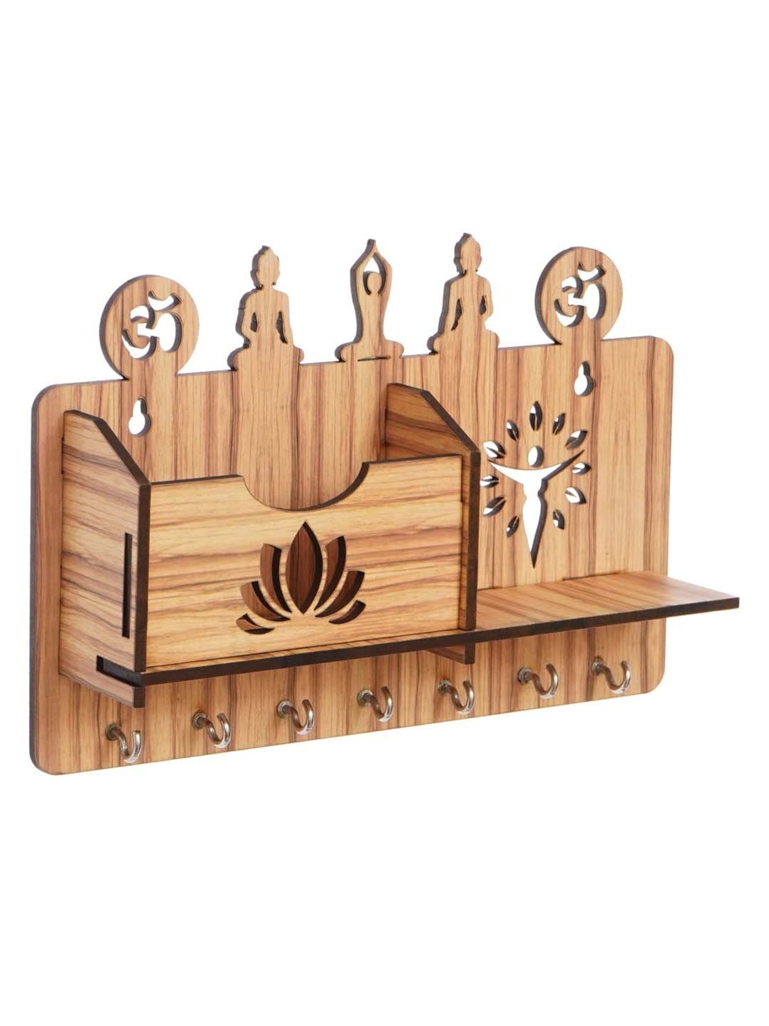 eCraftIndia Yoga Theme Multiutility 7 Hooks Wooden KeyHolder