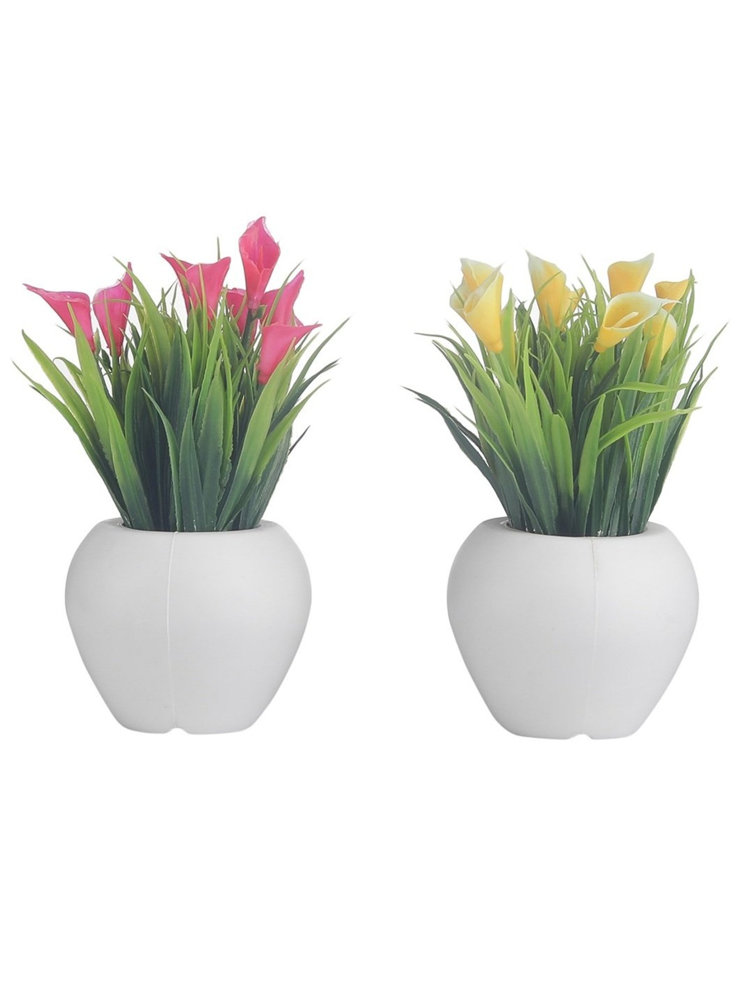 Foliyaj Multicolor Plastic Artificial Mini Bush - Set of 2