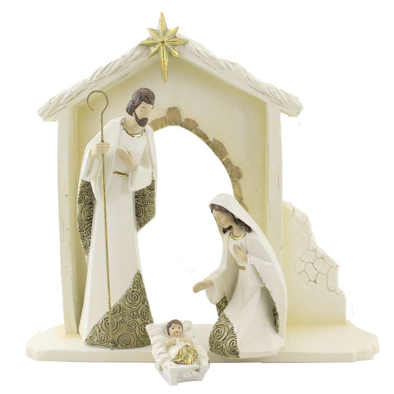 Christmas 10.75" Gold & Cream Nativity 10 Set Baby Jesus Mary Joseph Stable  -  Decorative Figurines