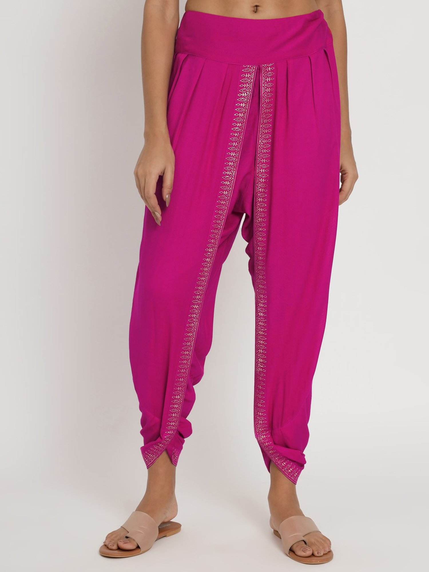 9rasa Fuchsia Hand Block Print Dhoti Pants