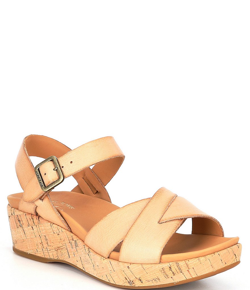 Kork-Ease Myrna Ankle Strap Banded Leather & Cork Wedge Sandals