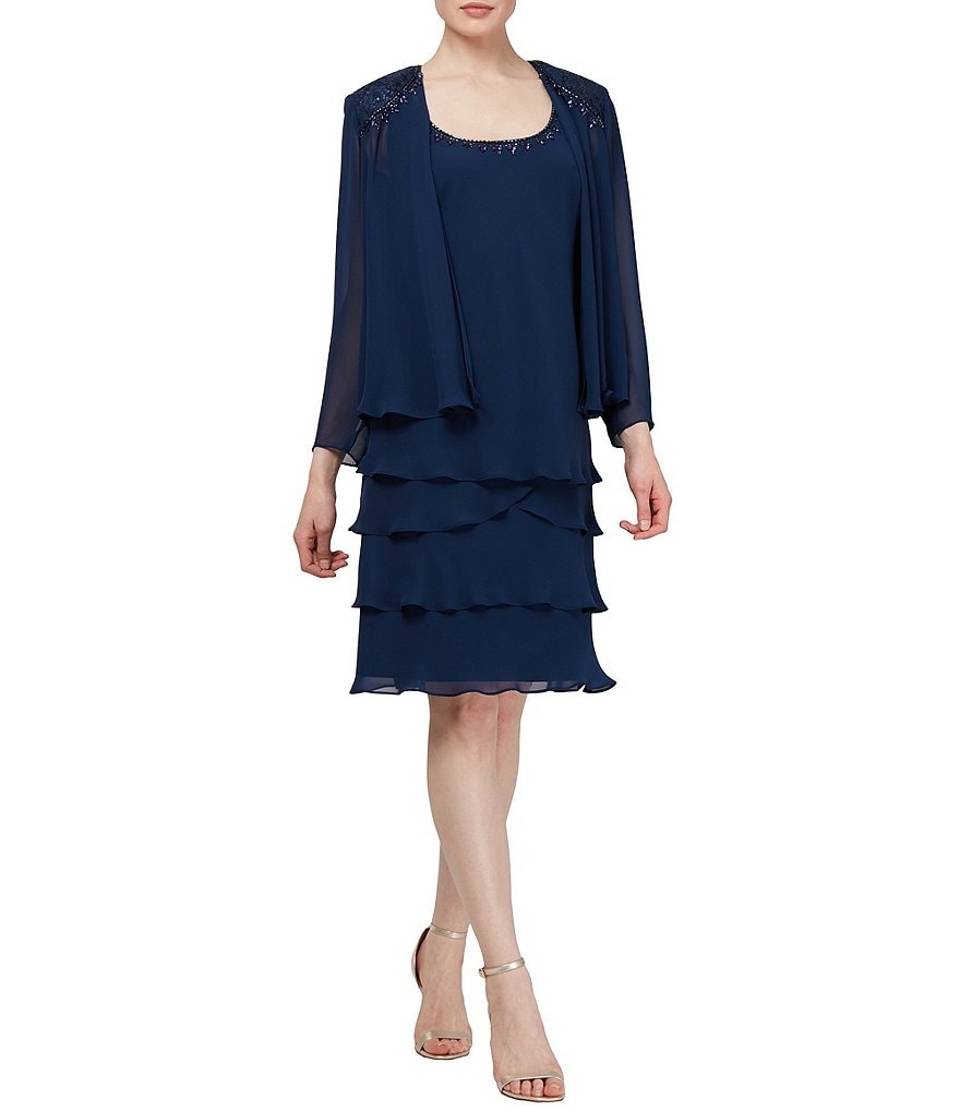 Jkara Petite Size V-Neck 3/4 Sleeve Beaded Bodice Gown