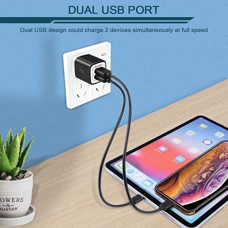 USB Wall Charger, Charger Adapter,  6-Pack 2.1Amp Dual Port Quick Charger Plug Cube Replacement for iPhone X/8/7/6S/6S Plus/6 Plus/6, Samsung Galaxy S7/S6/S5 Edge, LG, HTC, Huawei, Moto etc.