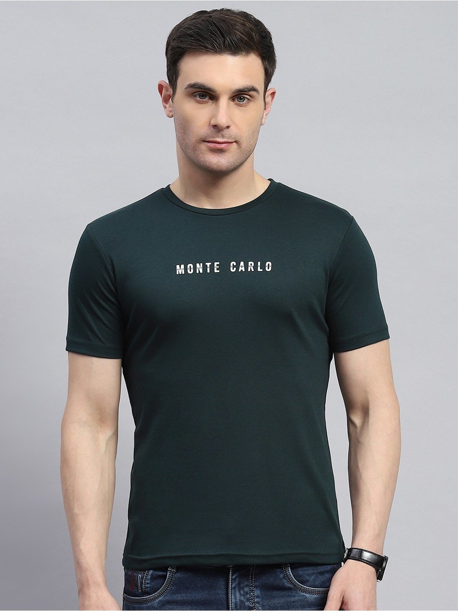 Monte Carlo Bottle Green Cotton Regular Fit T-Shirt