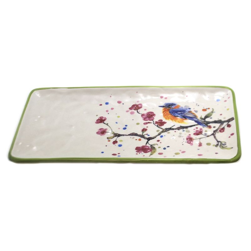 Tabletop 6.25" Bird And Cherry Blossom Platter Blue Bird Springtime Boston International  -  Serving Platters