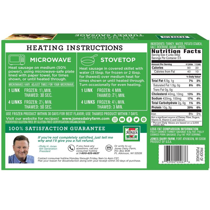 Jones Dairy Farm Frozen All Natural Turkey Sausage Links - 10ct/5oz