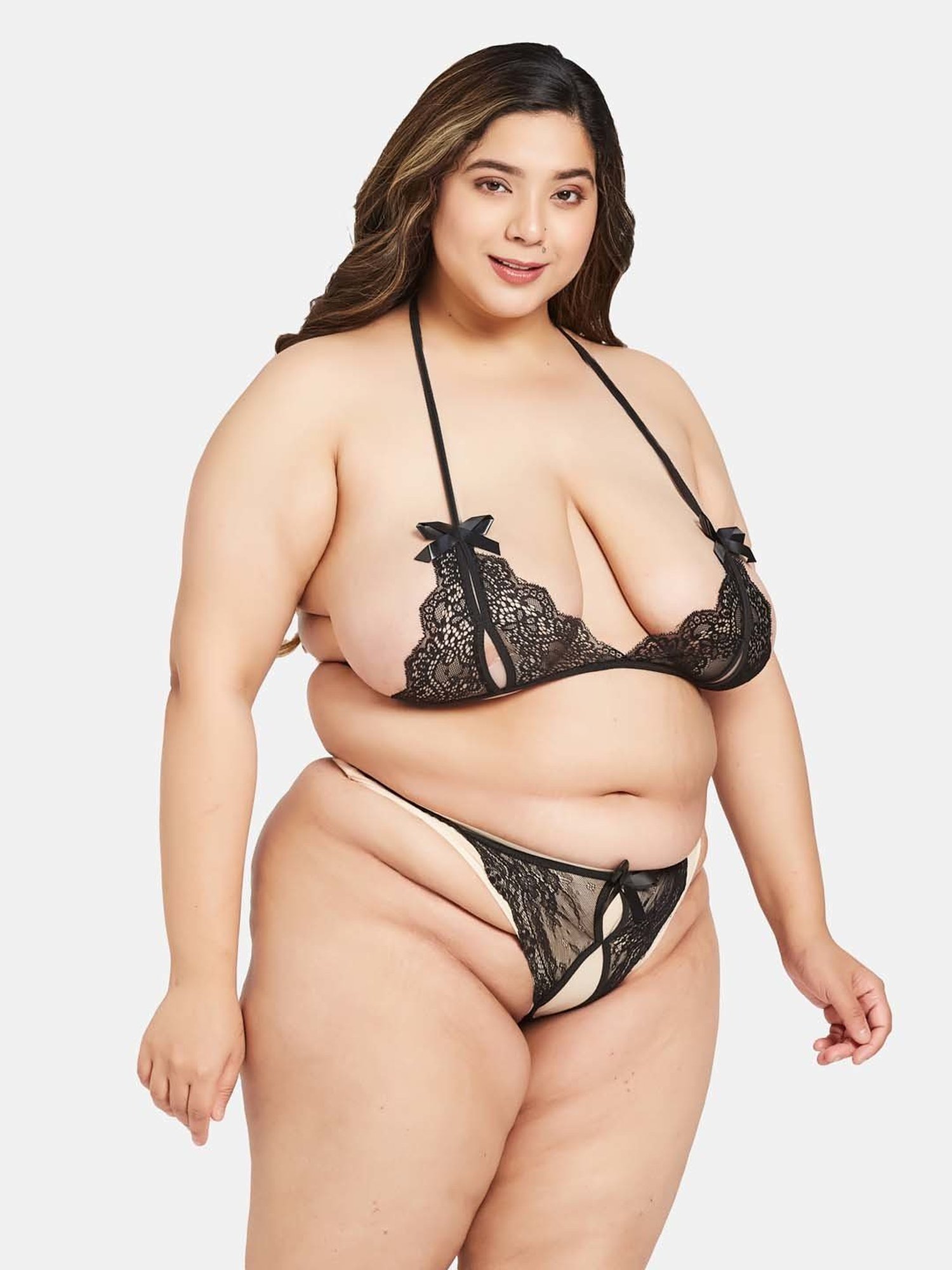 Secrets By ZeroKaata Black Lace Work Bra Panty Set