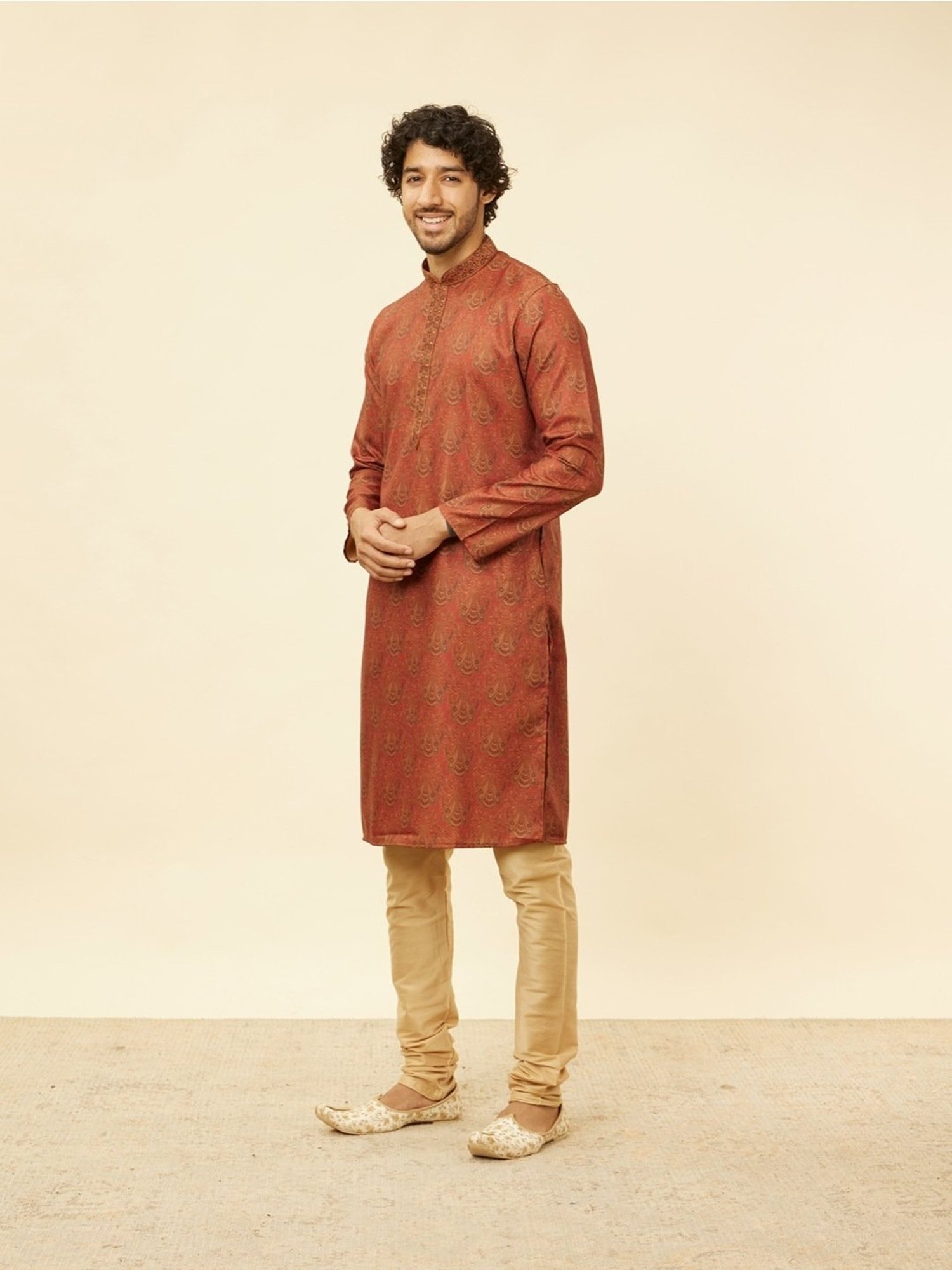 Manyavar Rust & Begie Regular Fit Printed Kurta Bottom Set