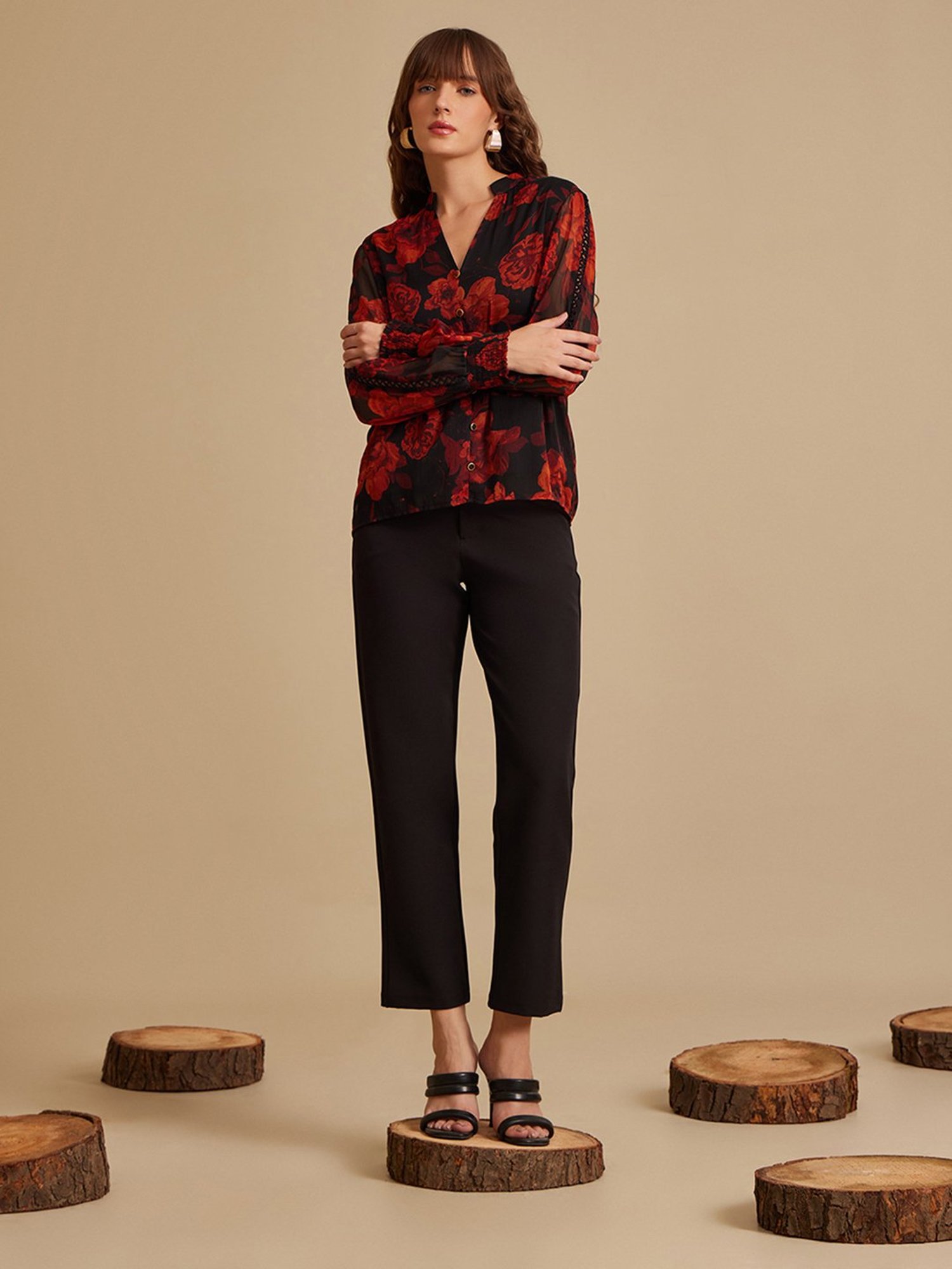 Kazo Rust Floral Print Top
