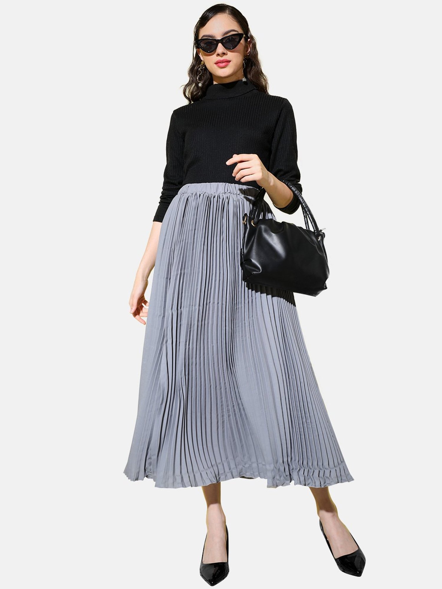 BUYNEWTREND Grey A-Line Skirt