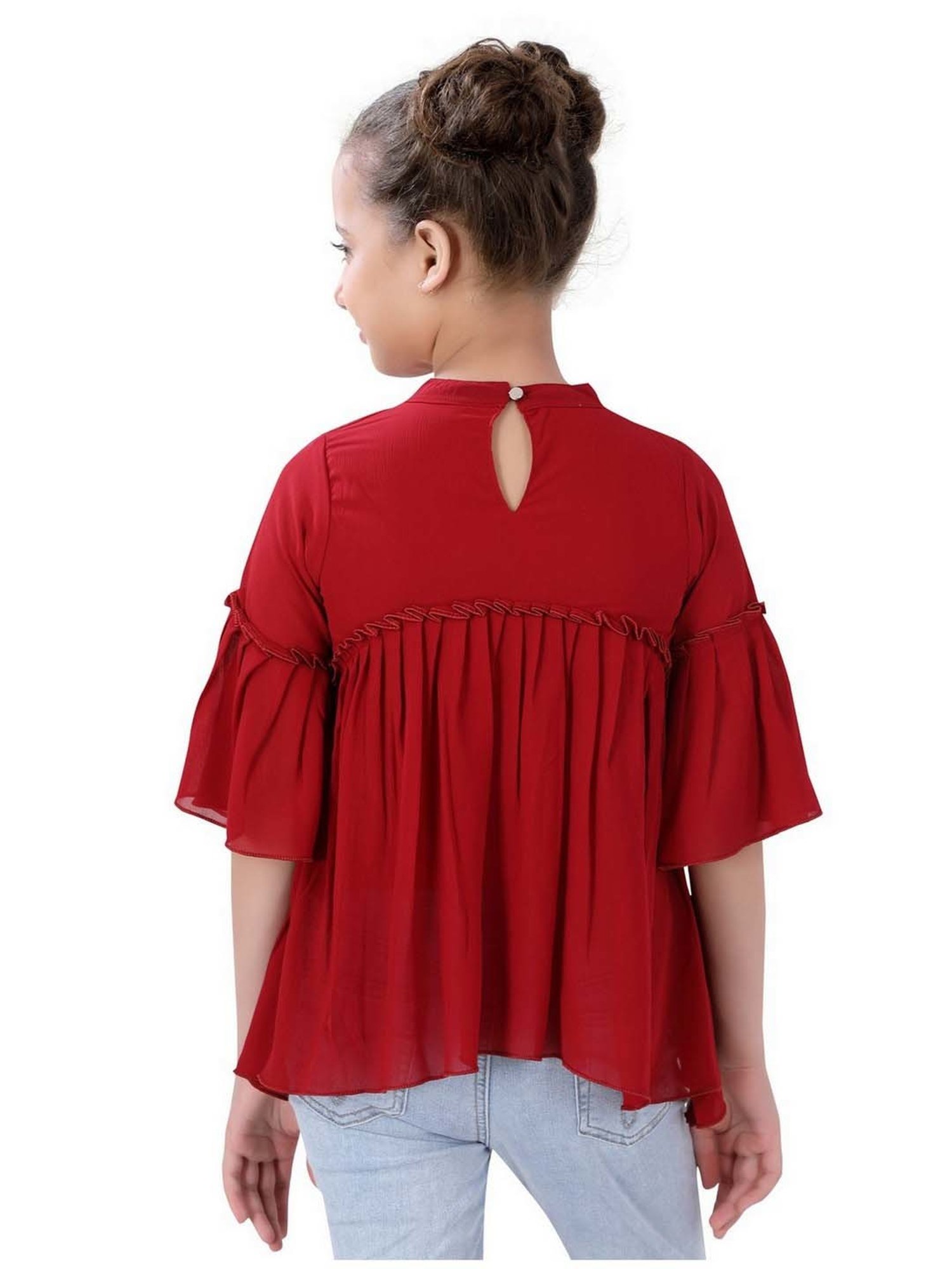 poplins Kids Maroon Cotton Embellished Top