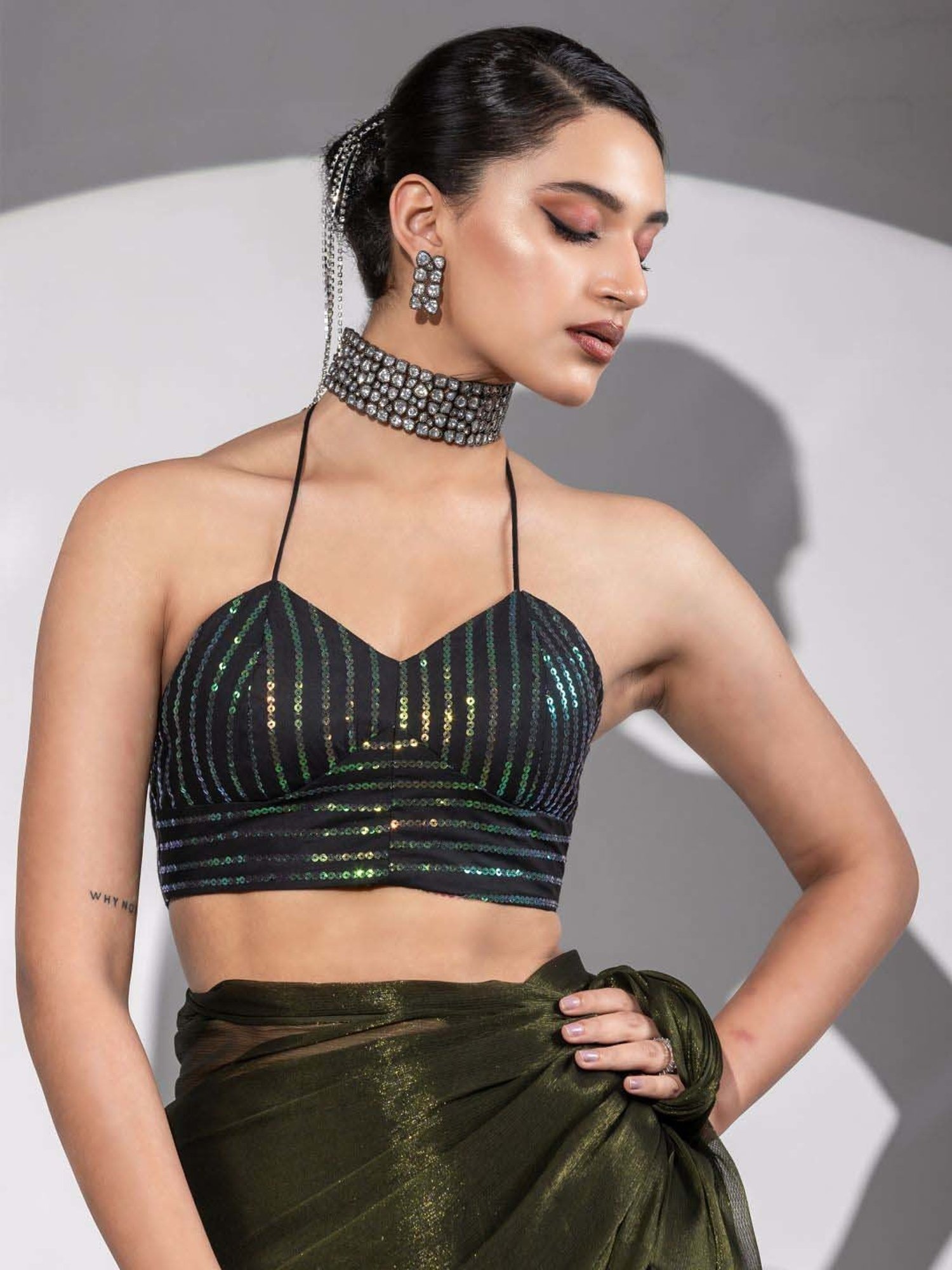 Swtantra Black Cotton Embellished Readymade Blouse