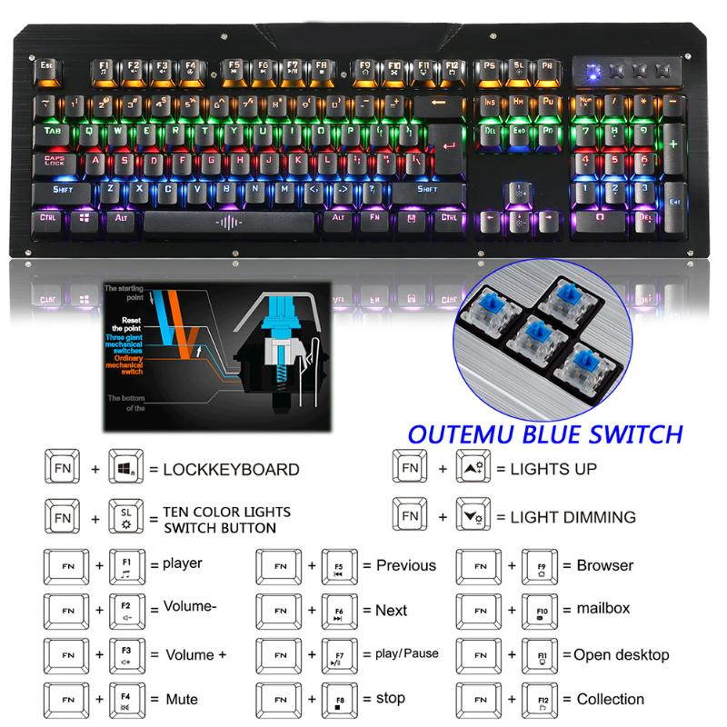 104 Keys RGB Backlight Blue Switch Wired Mechanical Keyboard Waterproof Ergonomic Multimedia Keys Keyboard with Wrist Pad