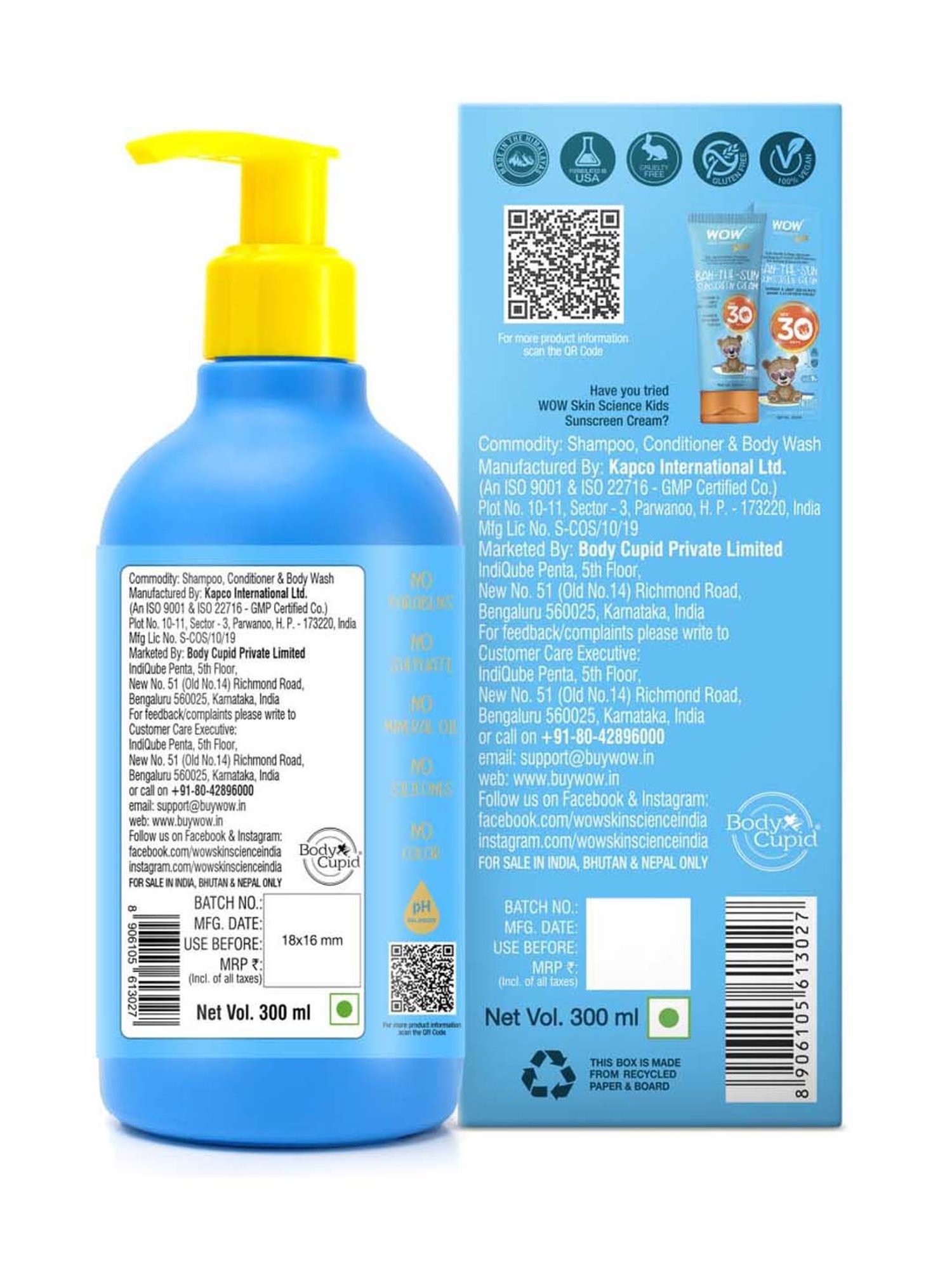 WOW Skin Science Kids 3 in 1 Tip to Toe Wash - 300 ml